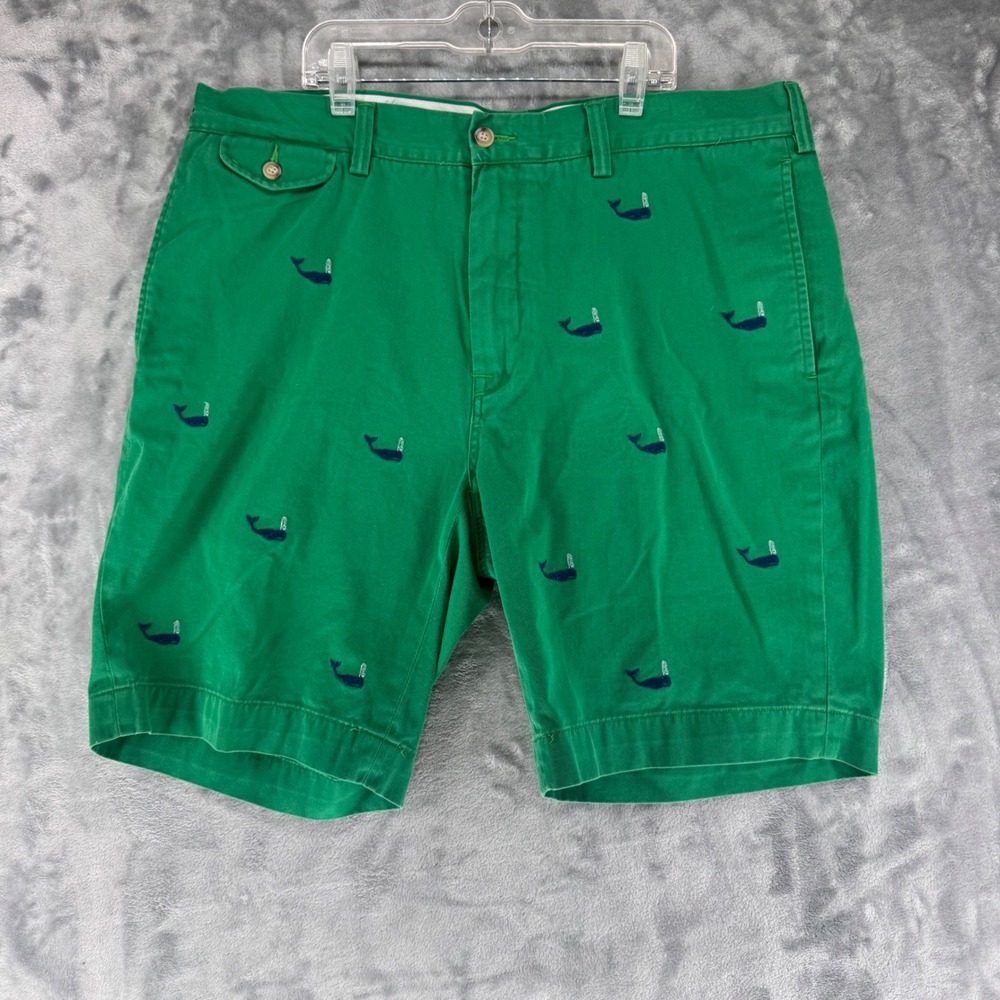 Polo Ralph Lauren Nautical Whale Embroidered Green Chino Shorts Mens Size 36